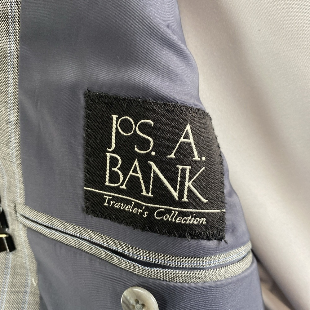Jos A Bank Traveler Tailored Fit Sport Coat 46R Gray/Blue Glen Plaid Check - Picture 10 of 16